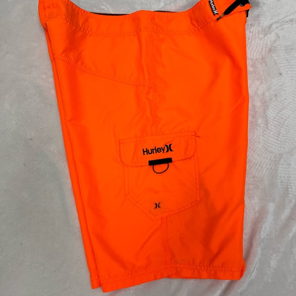 Hurley Mens Board Shorts Size 31 Neon Orange Hook & Loop Pockets Swim - Picture 4 of 5